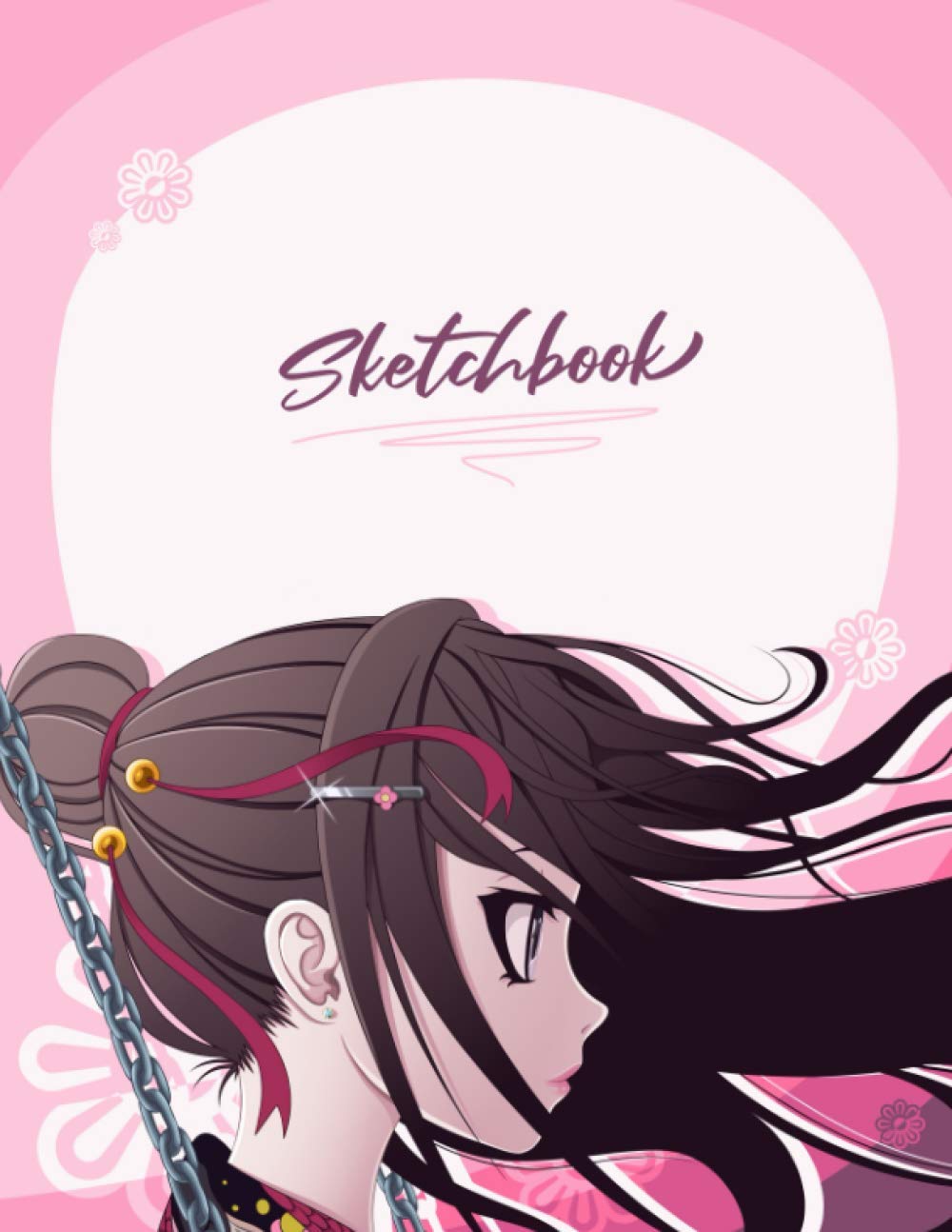 Anime Sketchbook: Traditional Japanese Pink Anime Girl - Large Blank Sketchbook - 8.5 x 11 Inches - 110 Pages