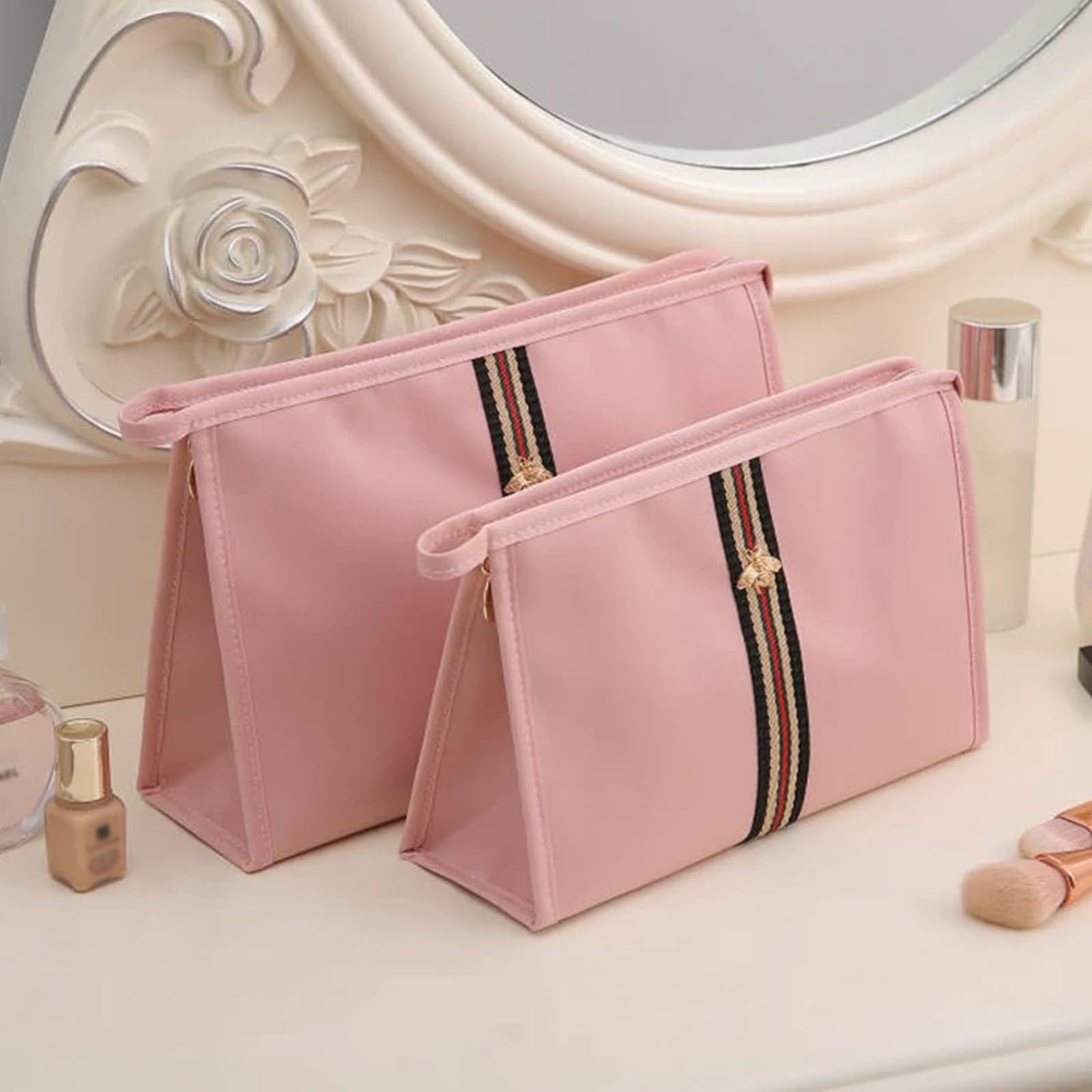 Bustina Portatutto Donna Pochette da Borsa Cosmetica in Tela Trousse Trucchi, Comoda Maniglia, Facile da Trasportare, Design Impermeabile per la Cura Della Pelle e Altri Prodotti(Pink)
