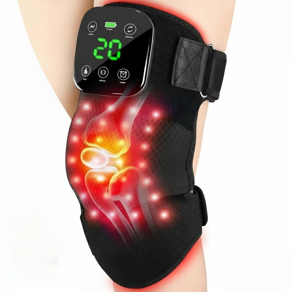 Red Light Therapy Knee Brace with Heated & Vibration Massager - 660nm/850nm Near Infrared Light Therapy Device for Women Men, 5000mAh Rechargeable, Adjustable for Knee/Elbow/Shoulder