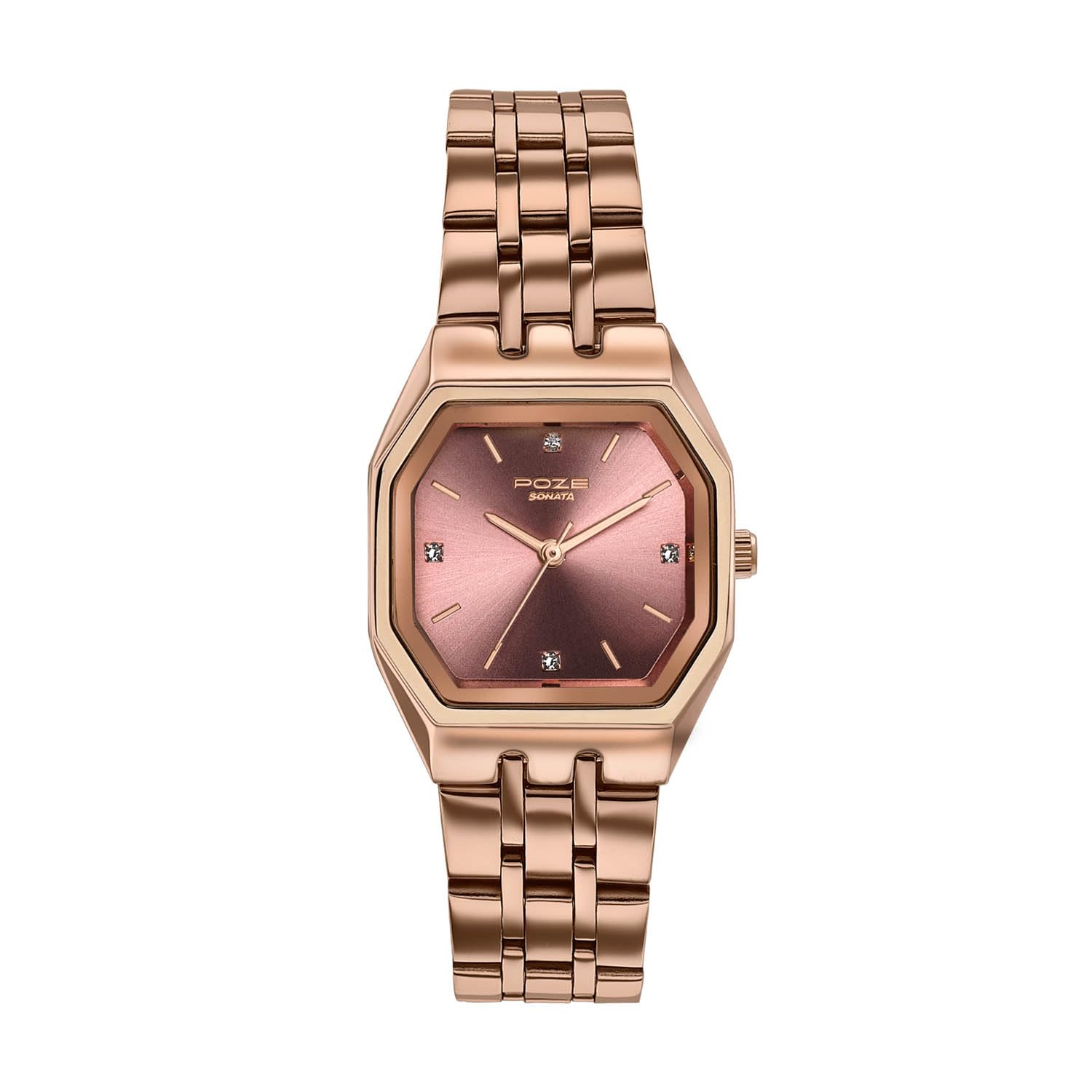 Sonata Poze 8 Quartz Analog with Pink Dial IP Rose Gold Stainless Steel Strap Watch for Women - SP80164WM01W