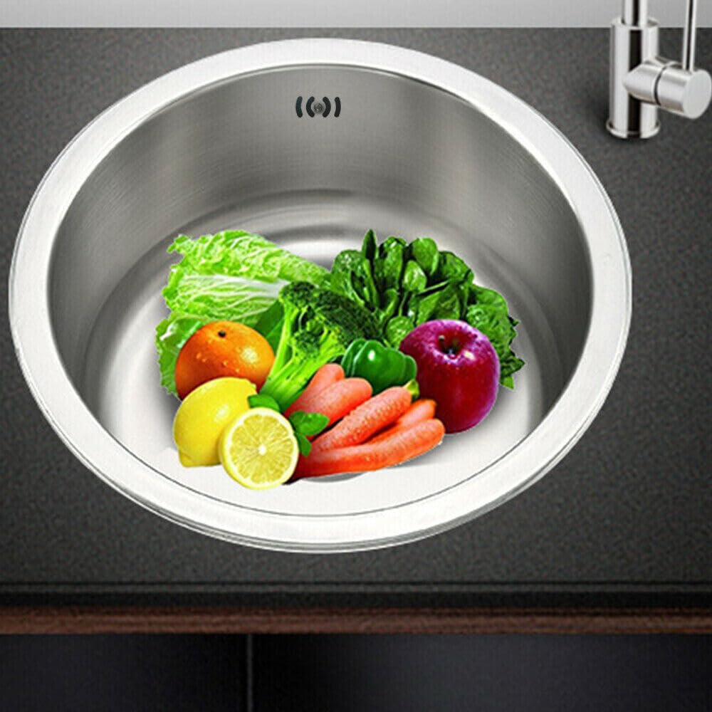 Lavello da cucina rotondo in acciaio inox, 36,5 cm, lavello da incasso, per cucine, lavandini, laboratori, caffetterie, lavaggio pentole, padelle, ingredienti, argento