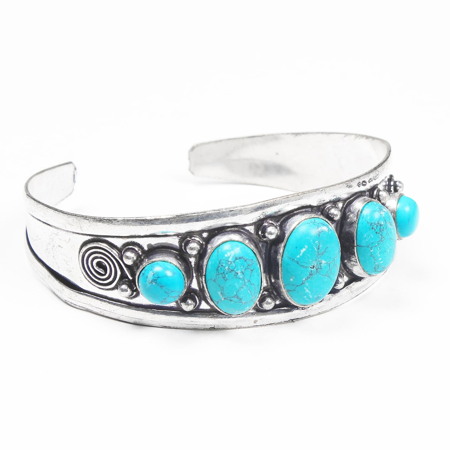 KIRTI GLOBAL Natural Turquoise Bangle for Women Rose Quartz Adjustable Cuff Bangle 5 Stone Bangle (B0D574QYYP) Amazon Price History, Amazon Price Tracker