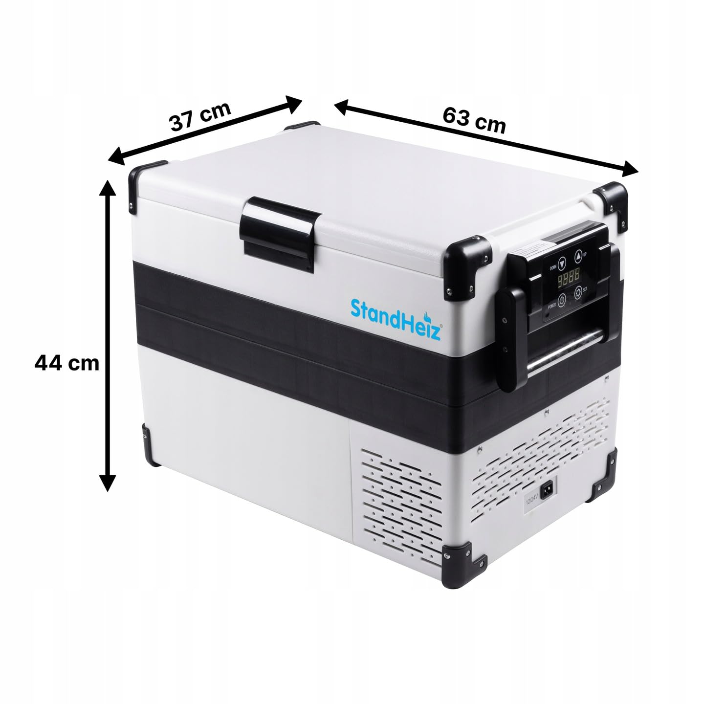 Tragbare Kühlbox Weiß Kompressor 42L Beste Lösung für Wohnmobile und Autos, ideal für Camping, mit Gefrierfunktion bis -20°C, betrieben mit 12V, 24V und 230V, leise und energiesparend.