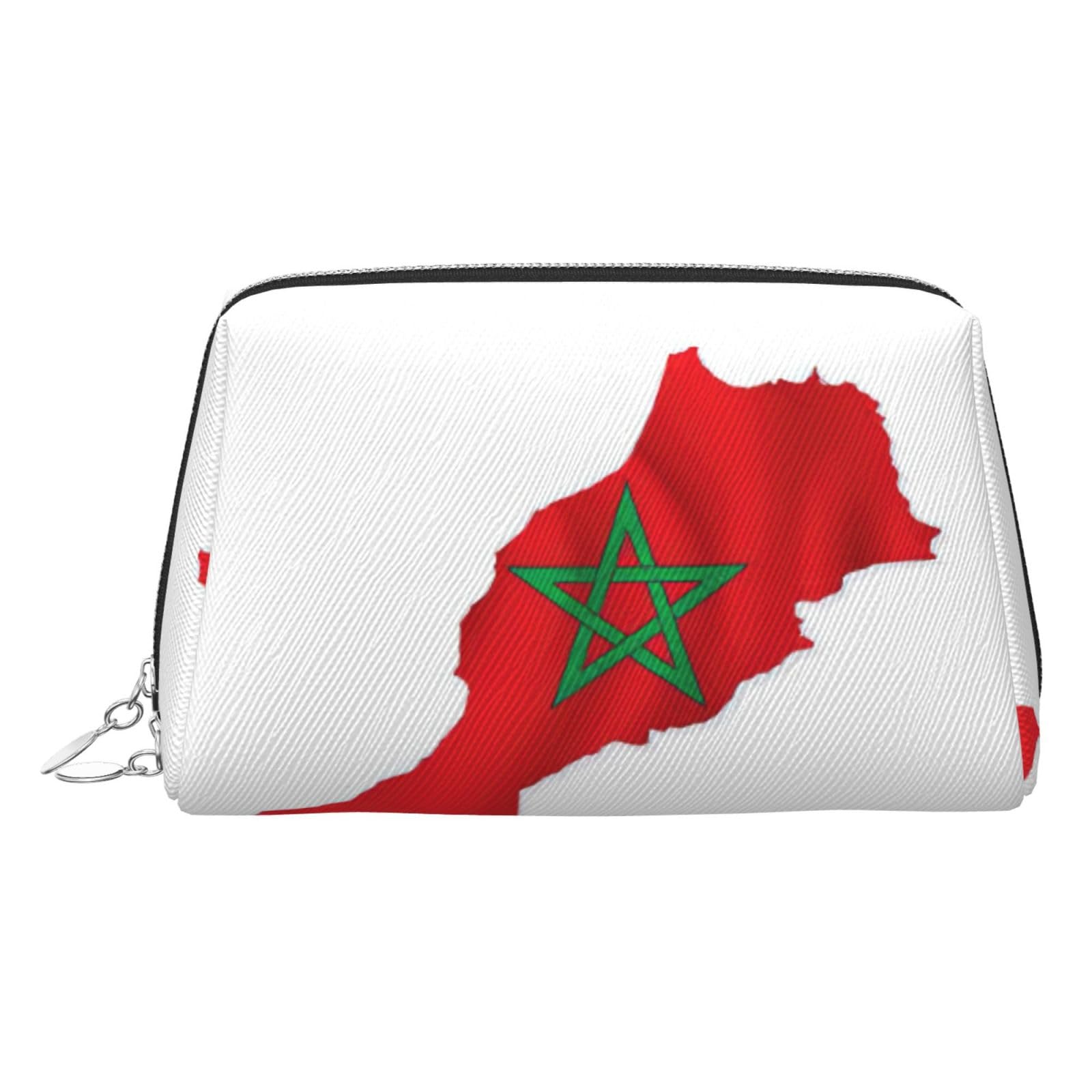 Morocco Flag Map Print Leather Toiletry Bag For Women Men, Travel Gift Bathroom Shower Toiletries Organizer Bag