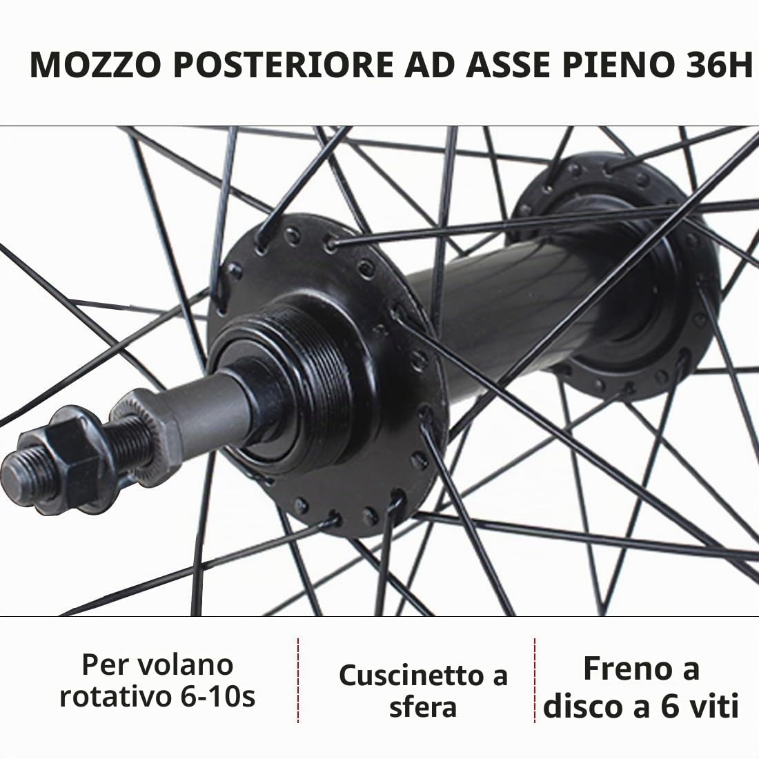 20/24/26 Pollici X 4,0''-4,9" Ruota Posteriore Fat Bike Freno A Disco Set di Ruote per Ebike Bicicletta Bici 36H Cerchio Cavo Mozzo Ad Albero Pieno per Ruota Libera Rotativa 6/7/8/9/10s(26'')
