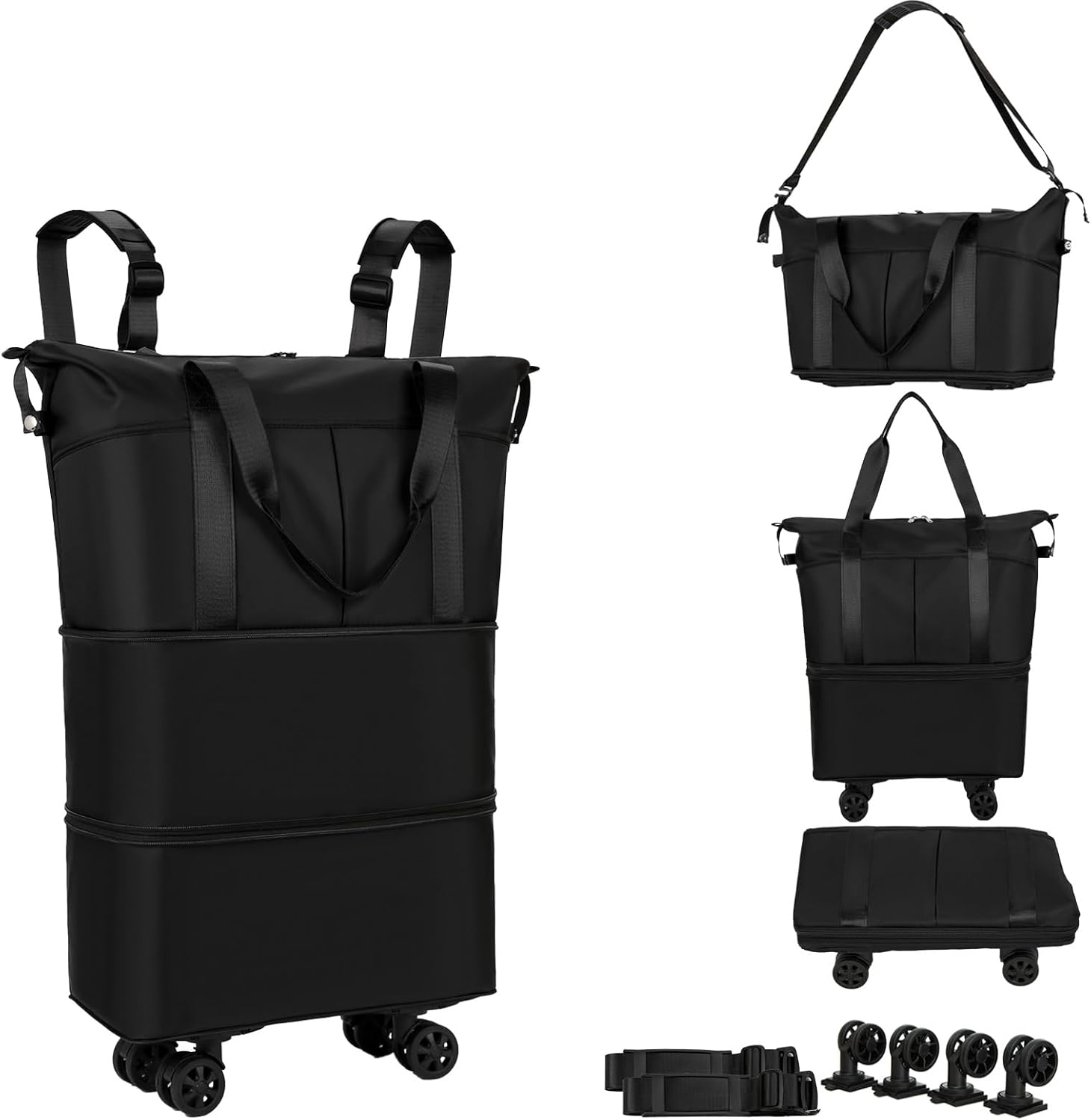 NiceUU Travel Rolling Duffel Bag with Removable Wheels,Expandable Foldable Carry-On Luggage for Trip or Hospitalization