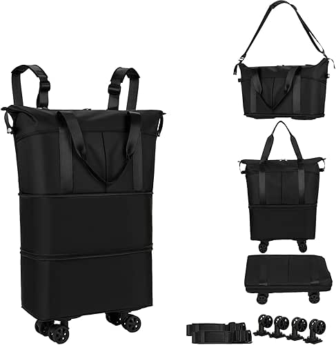 Travel Rolling Duffel Bag with Removable Wheels,Expandable Foldable Carry-On Luggage