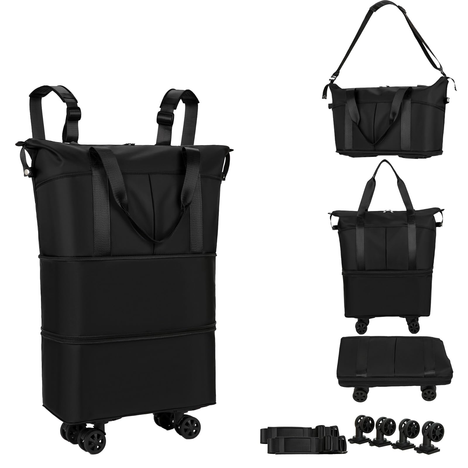 NiceUU Travel Rolling Duffel Bag with Removable Wheels,Expandable Foldable Carry-On Luggage for Trip or Hospitalization