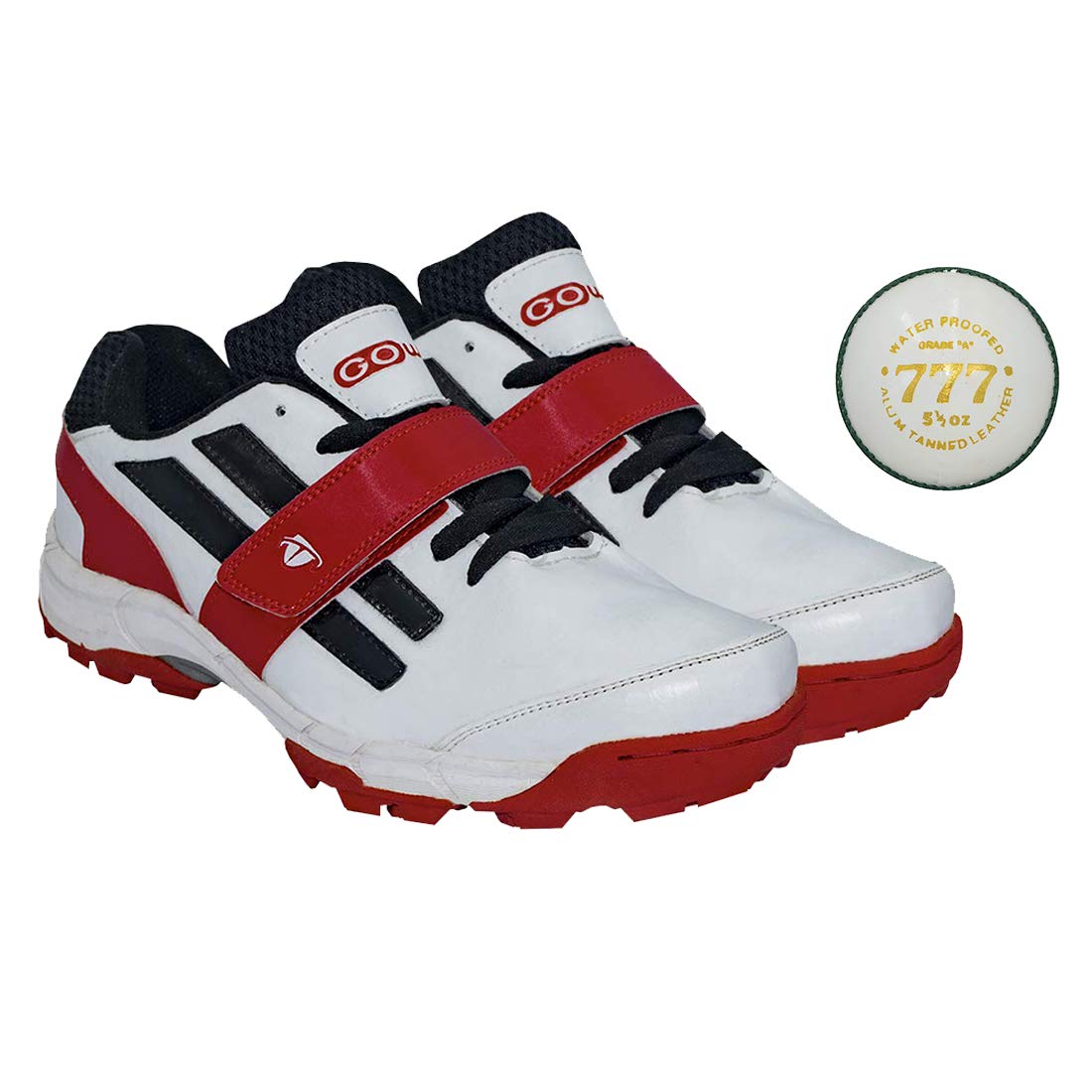 Pace White/Red cricket shoes Size-6 with TR-777-W Cricket Leather Ball Alum Tanned White-image-9