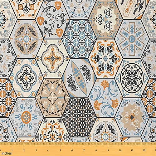 Tissu décoratif ethnique bohème au mètre - Motif géométrique rétro pour tissus d'ameublement et projets de bricolage - Tissu d'extérieur vintage du milieu du siècle - 0,9 m Cover