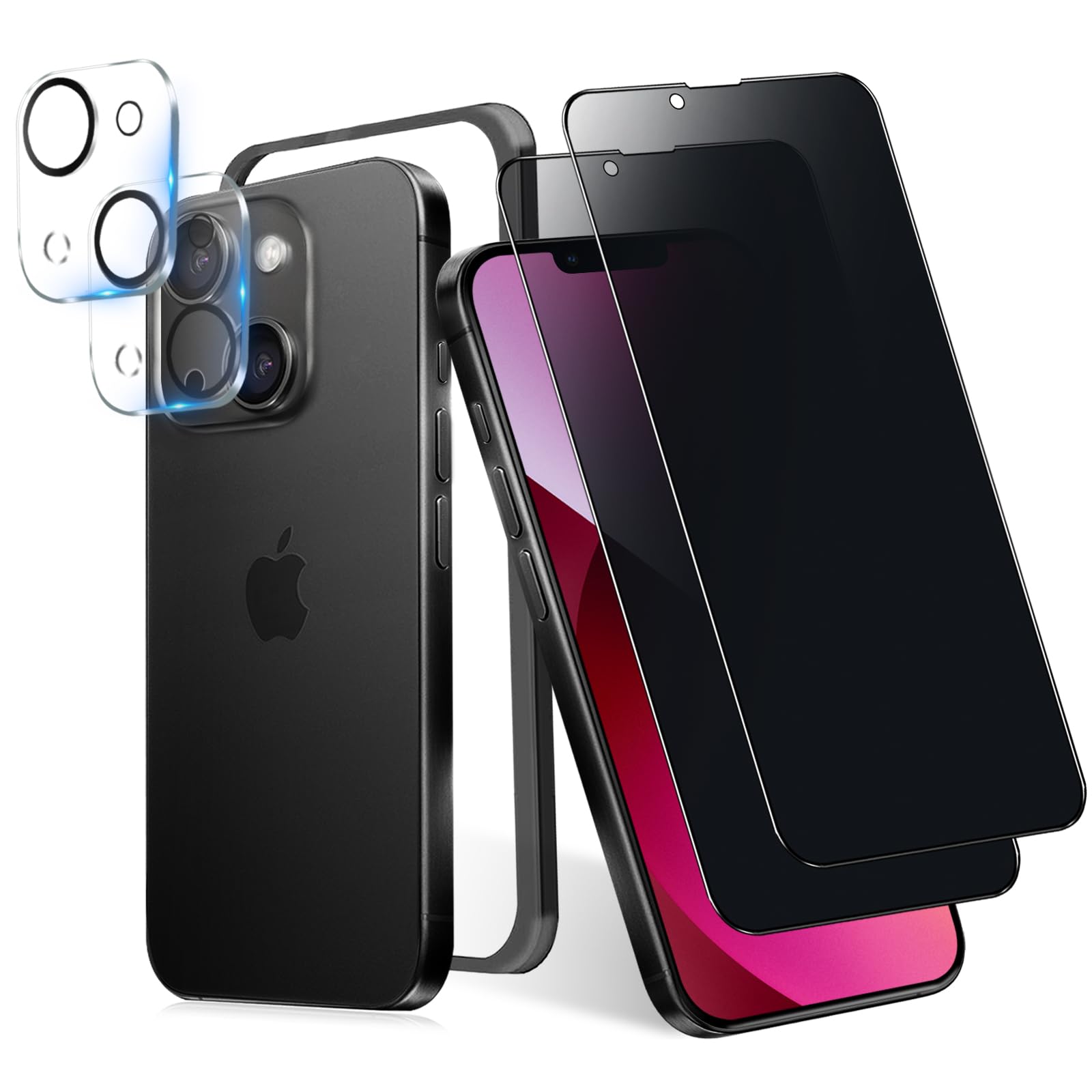 MINIKA 180度 覗き見防止フィルム iPhone 13mini 用の ガラスフィルム 覗き見防止 いPhone 13ミニ 保護フィルム のぞき見防止 アイフォン13mini フィルム 覗き見 プライバシー保護 左右 見えない 横から見えない 【ガイド枠付き/カメラフィルム 付き / 2枚セット】
