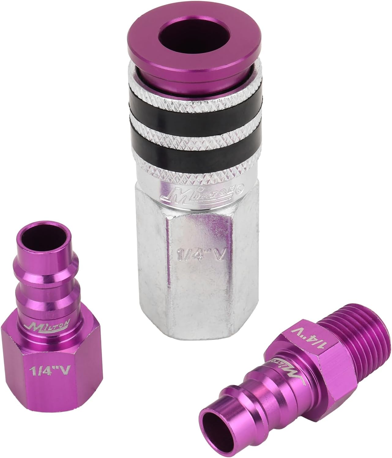 Colorfit by Milton Coupler & Plug Kit (V-Style/High-flow) with Rubber Bumpers – 1/4" NPT Quick Connect Hose Fittings for Air Tools & Compressors - 14-Piece