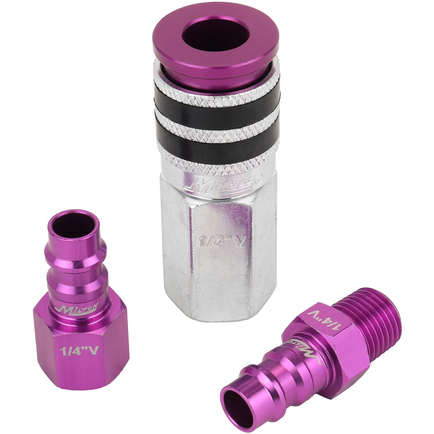 Colorfit by Milton Coupler &amp; Plug Kit (V-Style/High-flow) with Rubber Bumpers – 1/4" NPT Quick Connect Hose Fittings for Air Tools &amp; Compressors - 3-Piece