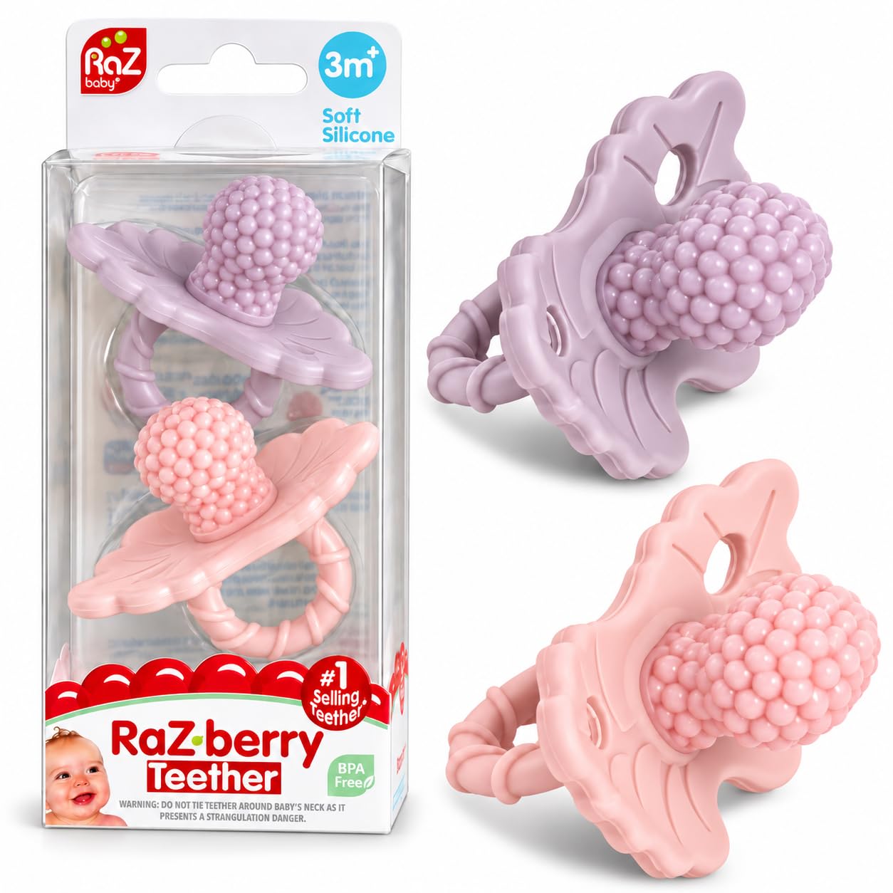 RaZbaby RaZberry Baby Teether Toy, 2 Pack, Lavender and Pink — image 1
