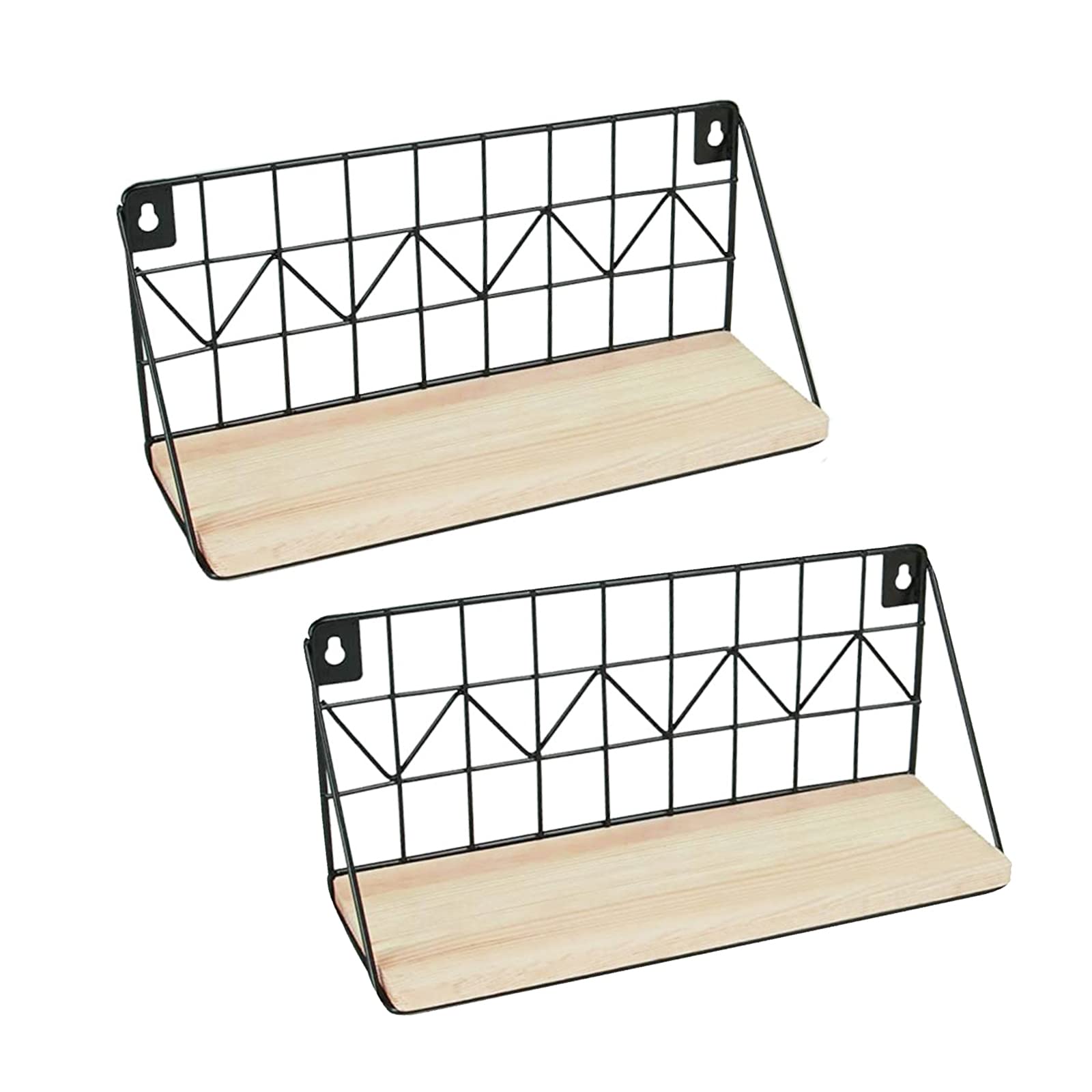 PLATEYTR Estanterias de Pared Set de 2 Estantes Flotantes, Estanterias Metalicas Almacenaje, Decoración Pared, para Dormitorio, Salón, Cocina, Oficina,Baño(Negro con Tablero de Madera)