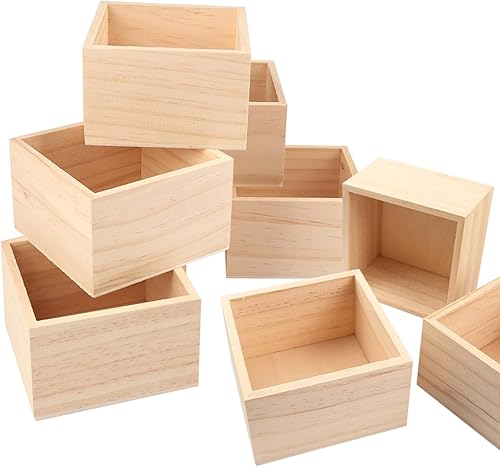 Miniatura 4 de GNIEMCKIN Paquete de 20 cajas de madera cuadradas pequeñas sin terminar de 4 x 4 pulgadas, organizador rústico para manualidades, coleccionables,