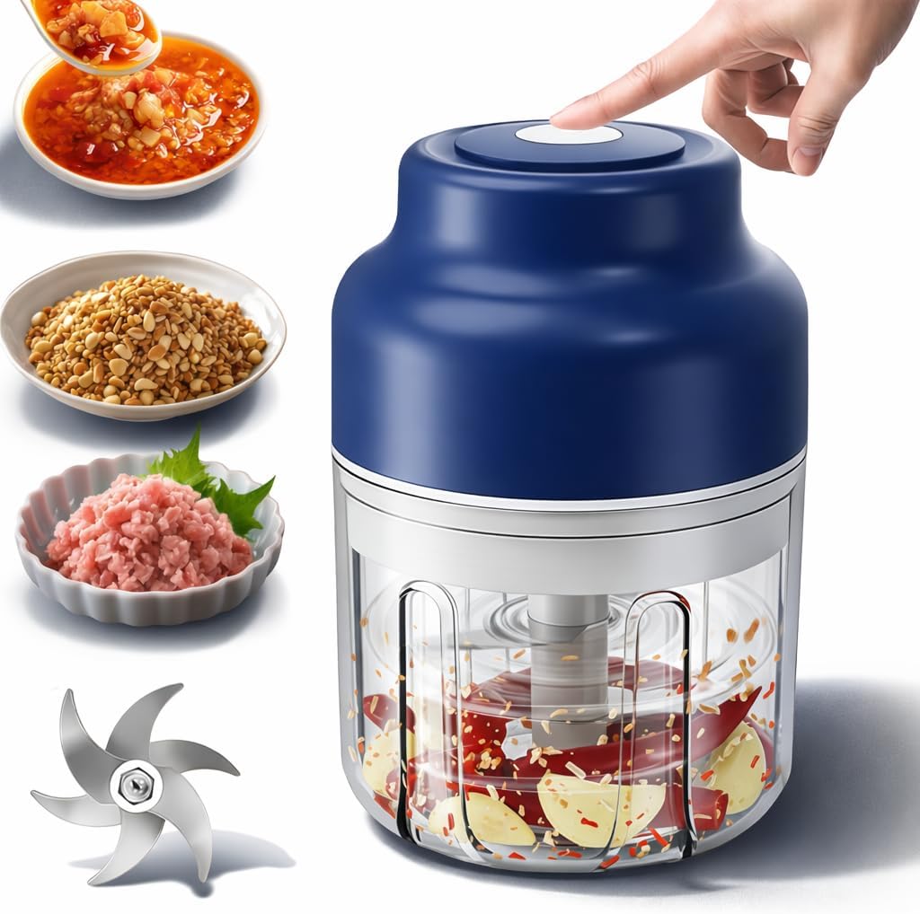 2026 Upgrade Electric Garlic Chopper Mini, 320 ml Small Garlic Chopper Mincer with 6 Stainless Steel Blades, Portable Rechargeable Cordless Chopper for Onion,Chili,Ginger,Nuts,Meat & Fruits (Purprle)