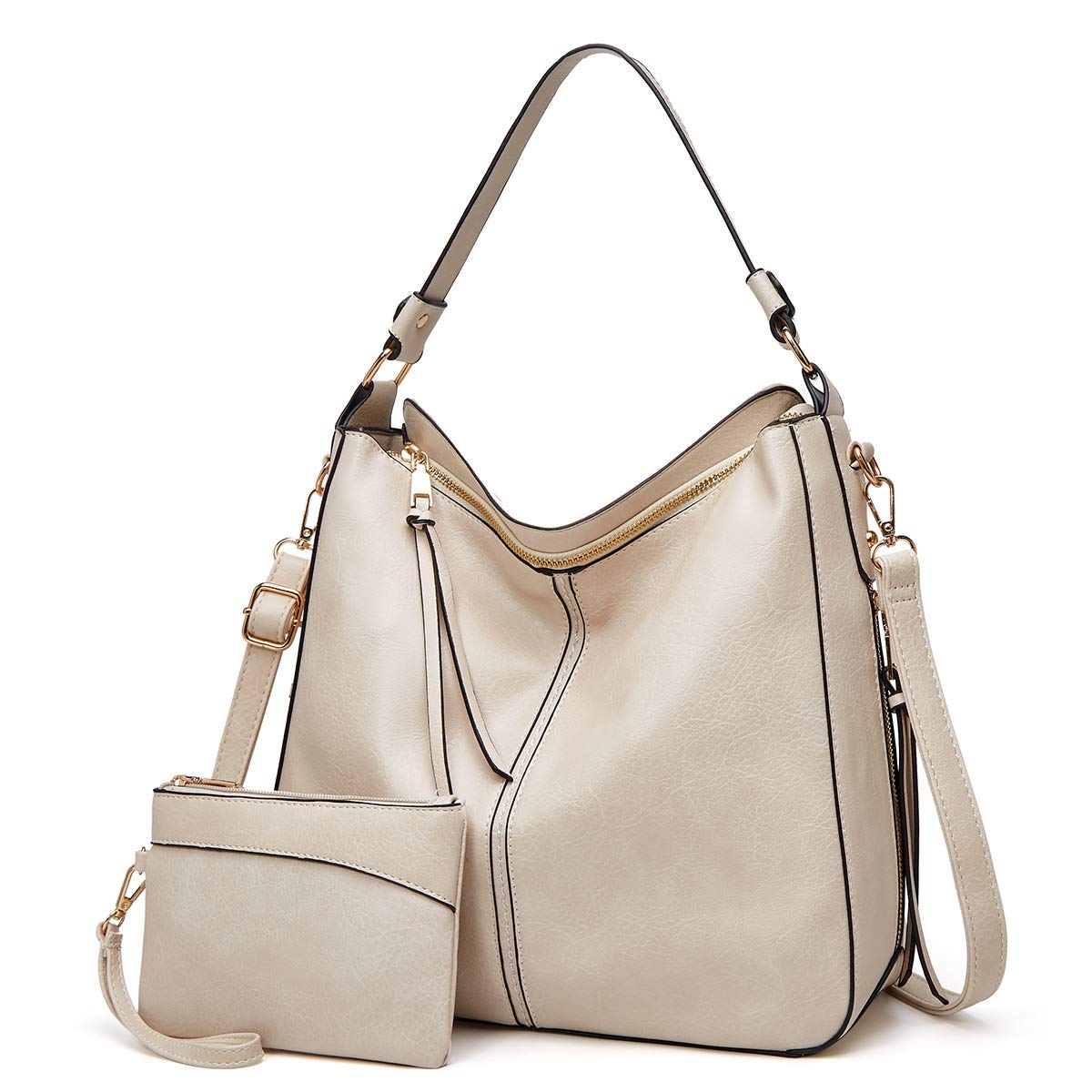 JONON Tote Bag for Women PU Leather Shoulder Bags Fashion Hobo Bags Large Purse and Handbags with Adjustable Shoulder Strap (White)