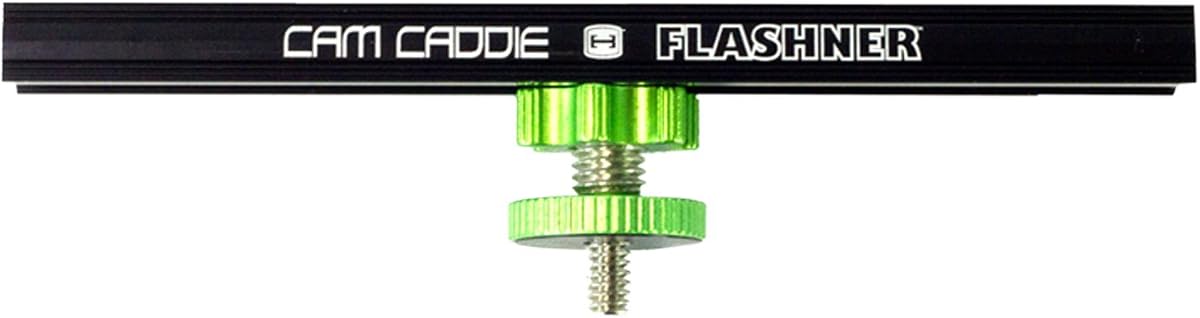 6 Inch Cold Shoe Extension Bracket - Dual Sided Camera Flash Mount with 1/4"-20 Flashner Adapter by Cam Caddie - Black / Green