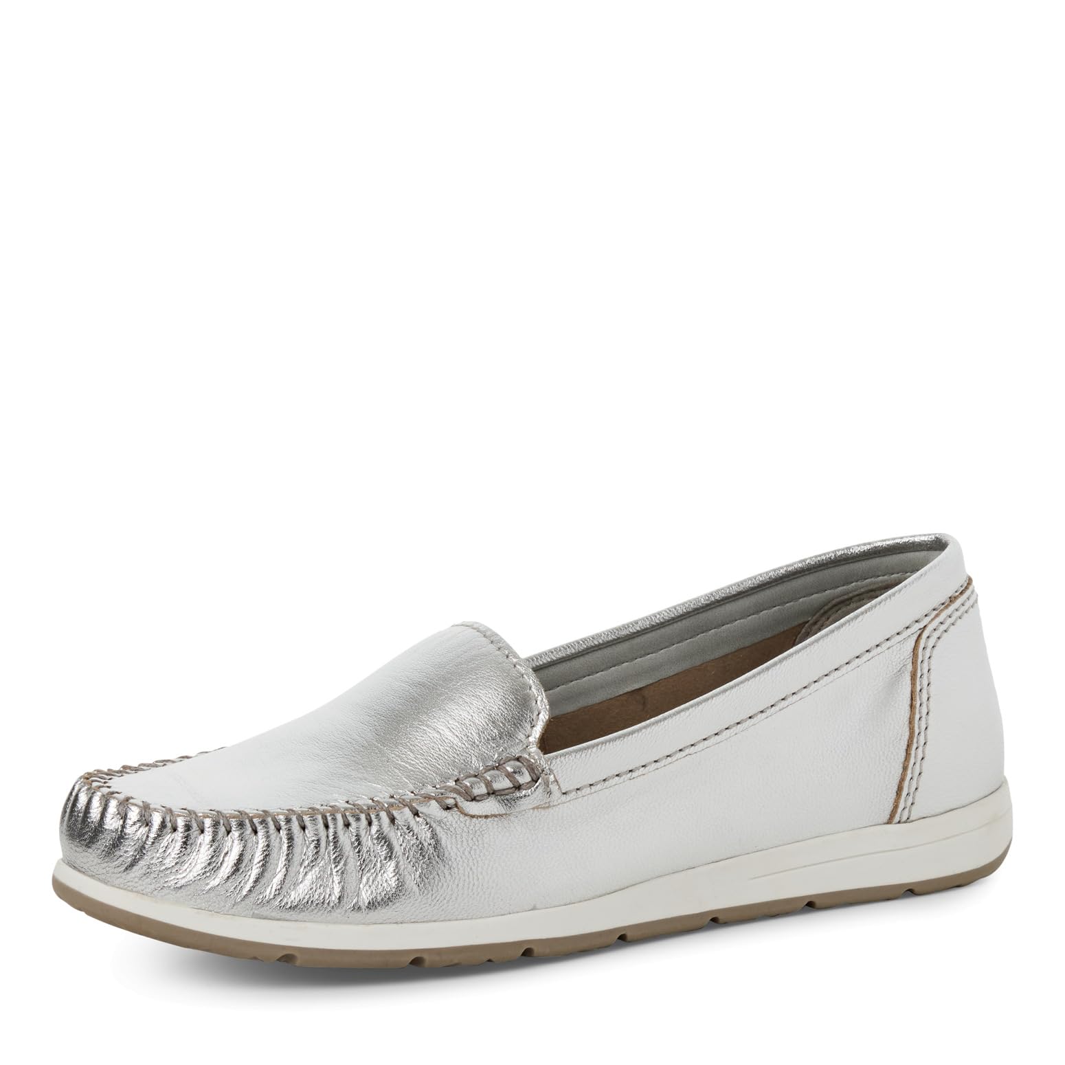 MARCO TOZZI Women's Leather Round Lace Moccasins, Silver, 7 UK