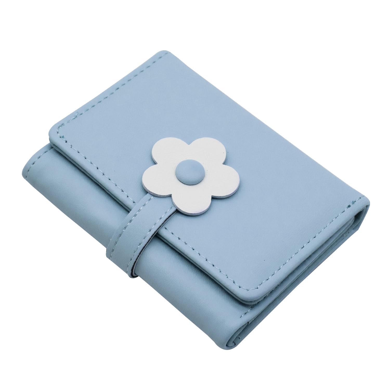 ValerieCute Small Wallets for Teen Girl Women PU Leather Trifold Small Wallet Cash Pocket 3D Floral Buckle Card Holder Coin Purse with ID Window for Girls Women (Blue)