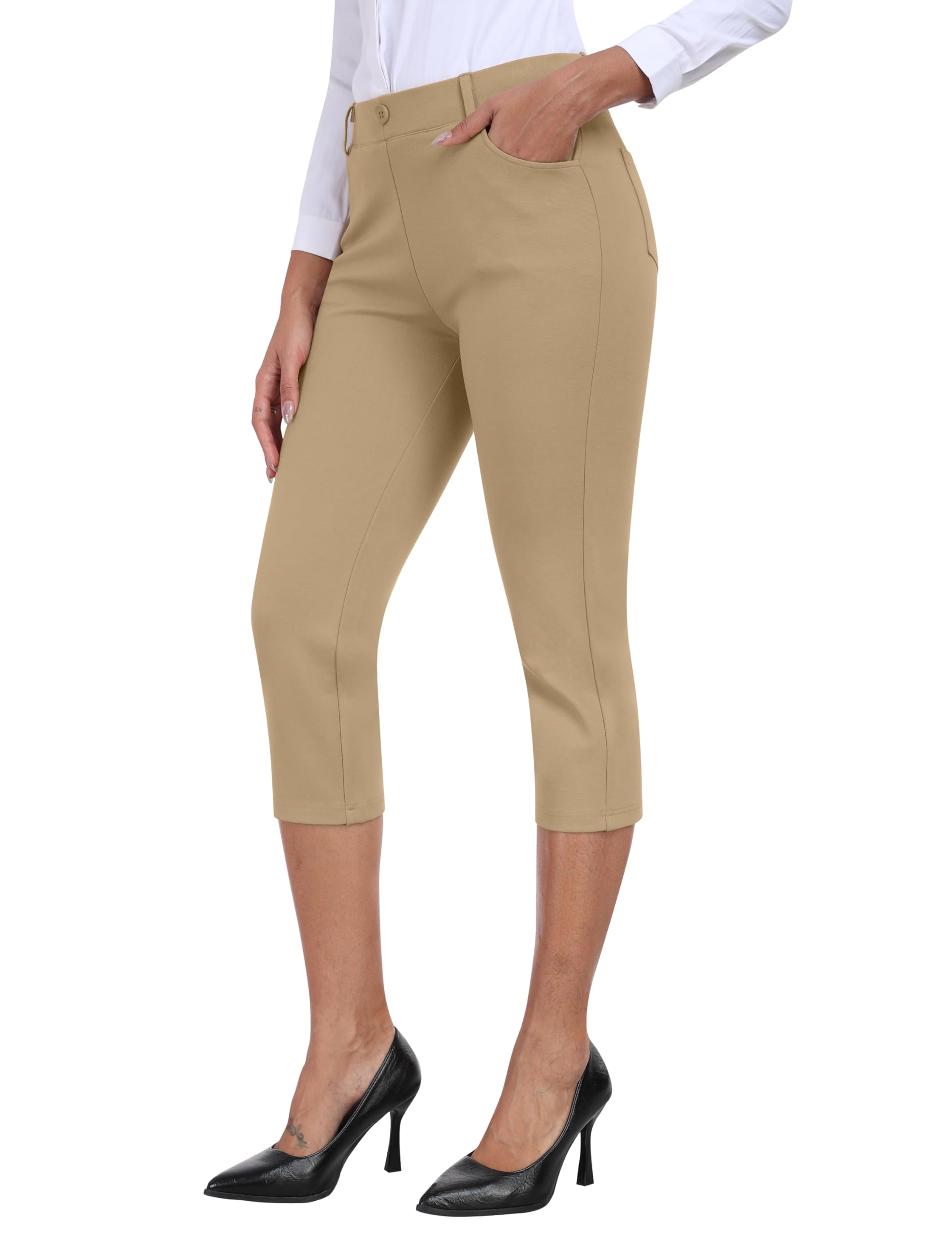 Pantalones de Capri para Mujer Cintura Alta Oficina Trabajo Negocios Casual Yoga Leggings Verano Pantalones con Bolsillos