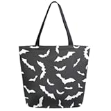 ZzWwR Chic Extra Large Shoulder Grocery Tote Bag, Stylish Bats Halloween Pattern Canvas Reusable Handle Bags for Men Women Gym Weekender Picnic Beach Travel Home Storage Market Shopping,Black