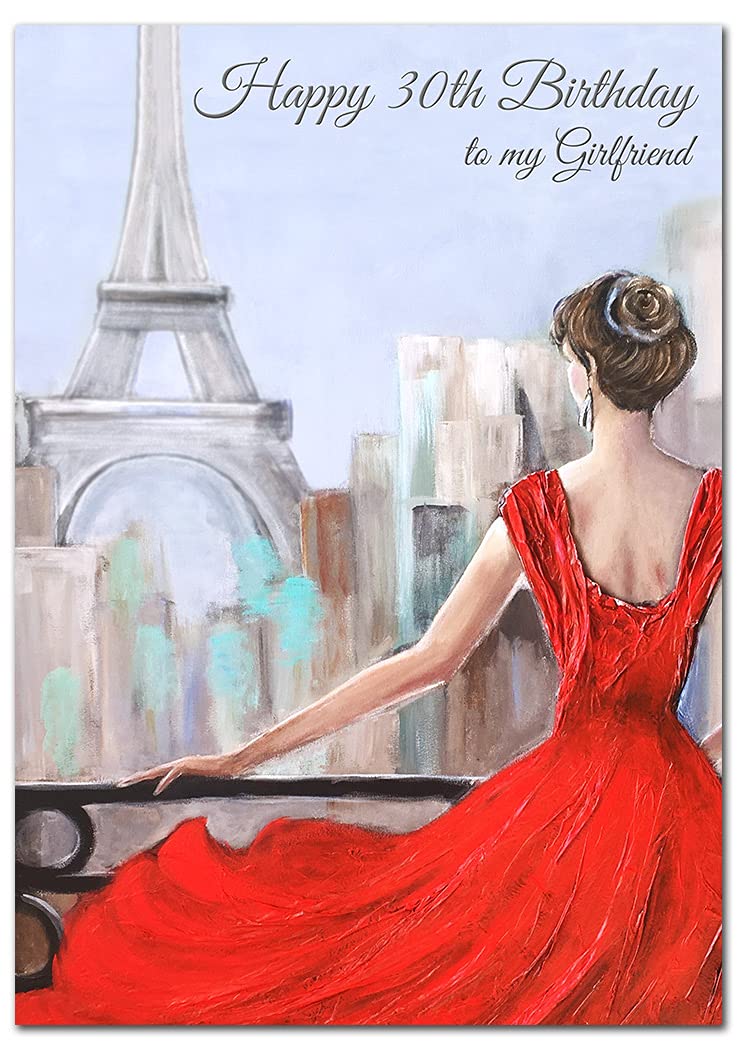 Extra Large Girlfriend 30th Birthday Card - XL Big thick A4 size - Special Age Year Greeting Her Women Female - Beautiful Art Romantic Watercolour Paris - Nice Huge Happy Wishes UK Eco-Friendly