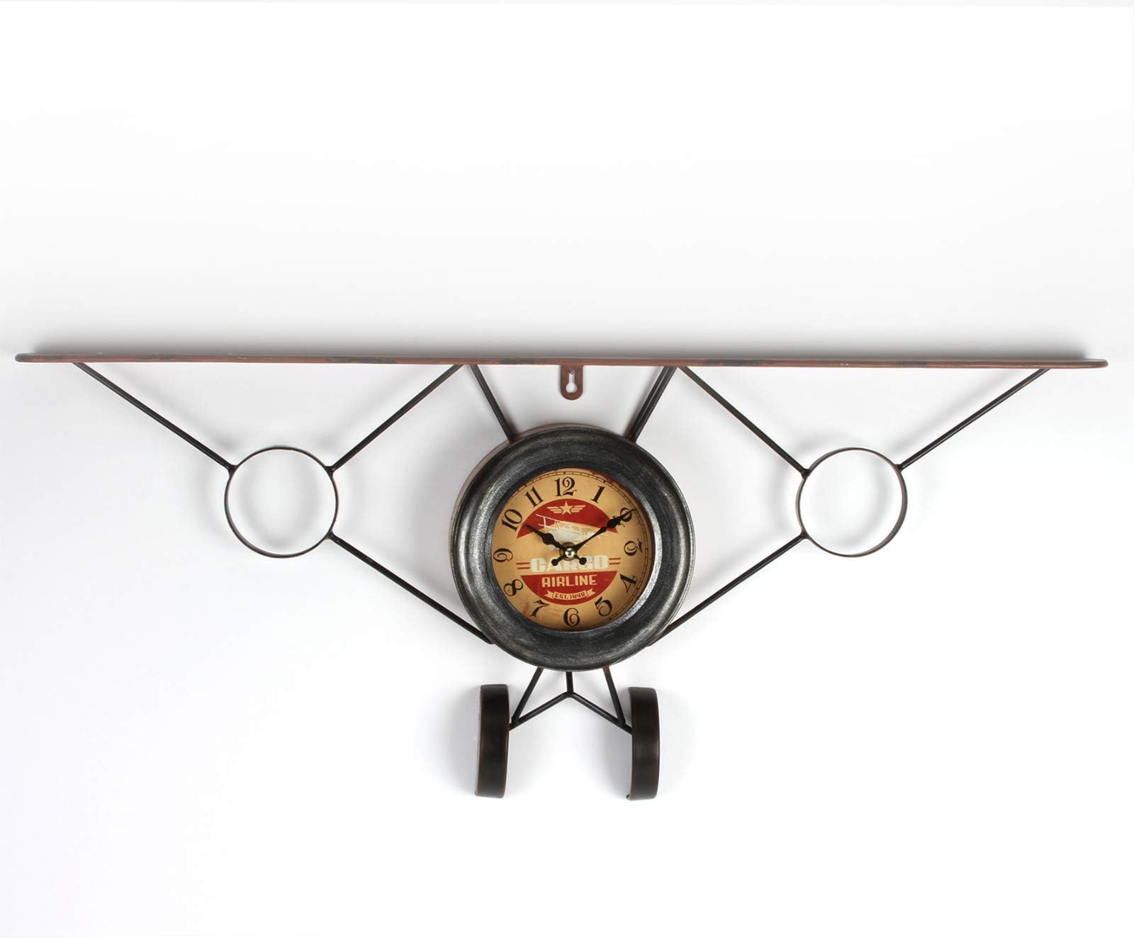Vintage Style Aeroplane Bi-Plane Design Metal Wall Clock 32cm