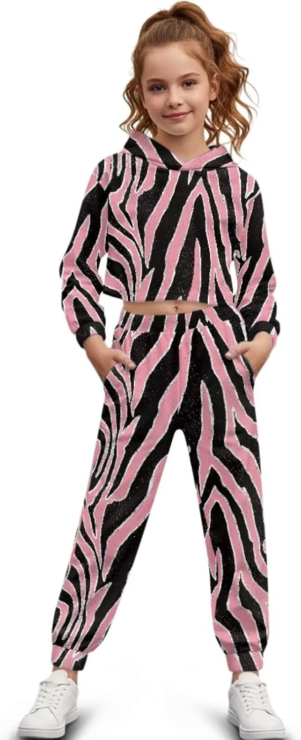 Girls Track Outfits Long Sleeve Athletic Hoodies Sweatshirts & Sweatpants Short Tops 2 Pcs Sweatsuit for 4-13