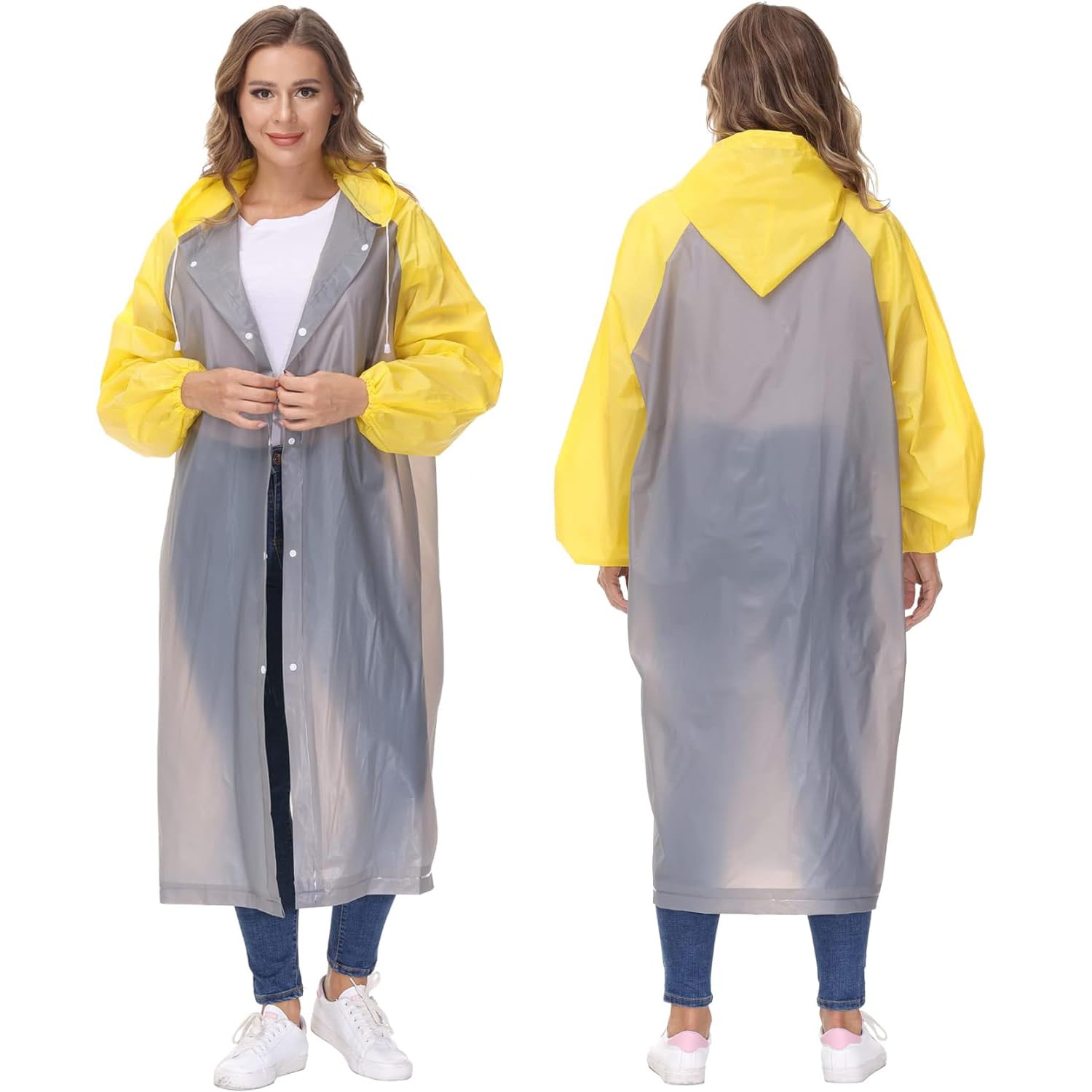 EVA Poncho Raincoat Transparent Hooded Water Resistant Rain Jacket with Sleeves for Women Men Camping Rainy Season Travel