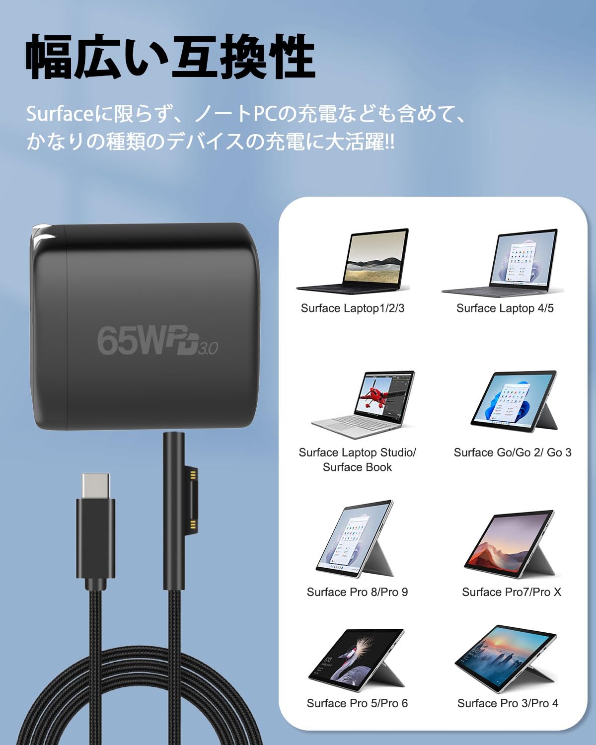 Amazon.co.jp: FFZZKJ Surface 充電器 65W + Surface 充電 
