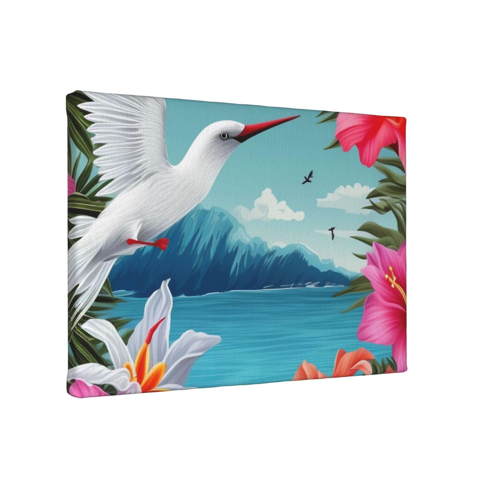 YKLJG Hawaii Hibiscus Flower Printed Wall Art Canvas Painting 30x20 CM Wooden Framed Picture Painting Artwork Prints for Bedroom Kitchen Home Office Decor