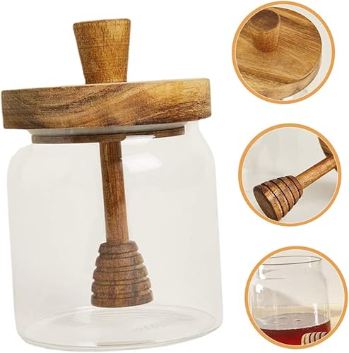Miniatura 3 de Hemoton Tarro de miel con tapa y recipiente de vidrio para almacenamiento de cocina, contenedor versátil, ligero y conveniente para uso doméstico