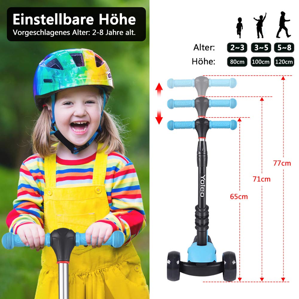YOLEO 3-in-1 Kinder Roller Scooter mit Abnehmbarem Sitz, PU Räder, Höheverstellbare Lenker für Kleinkinder Jungen Mädchen ab 2 Jahre