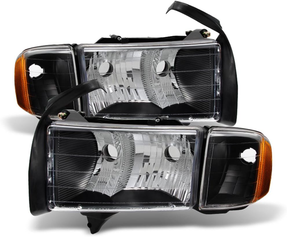 ACANII - For 1999 2000 2001 Dodge Ram 1500 Sport Model Black Headlights Headlamps w/Corner Lights Pair Set Left+Right