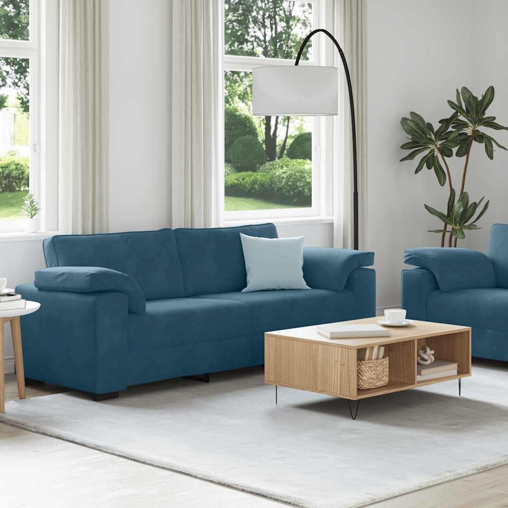 Set di 2 divani con cuscino, in velluto blu, arredo imbottito moderno, per soggiorno, camera degli ospiti e salotto, comodo divano ad angolo, divano letto, panca relax, struttura stabile