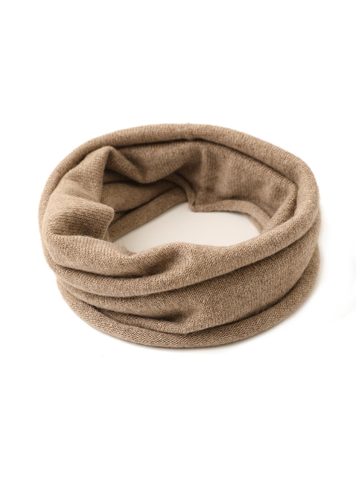 Yuonny Women's Curry 100% Cashmere Loop Scarf For Men, Soft Warm Knitted Tube Scarf Solid Colour, Autumn Winter Round Scarf Unisex Fashion Circle Neck Warmer Loop Scarves Windproof Knit Snood Scarf, Warm Gift