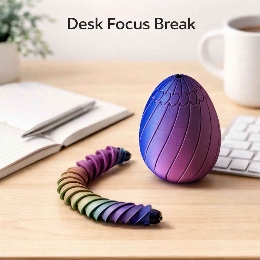2 Pack Slippery Twisty Egg Fidget Toy - 3D Printed Stress Relief Sensory Fidget Easter Eggs - Simple Dimple Fidget Toys