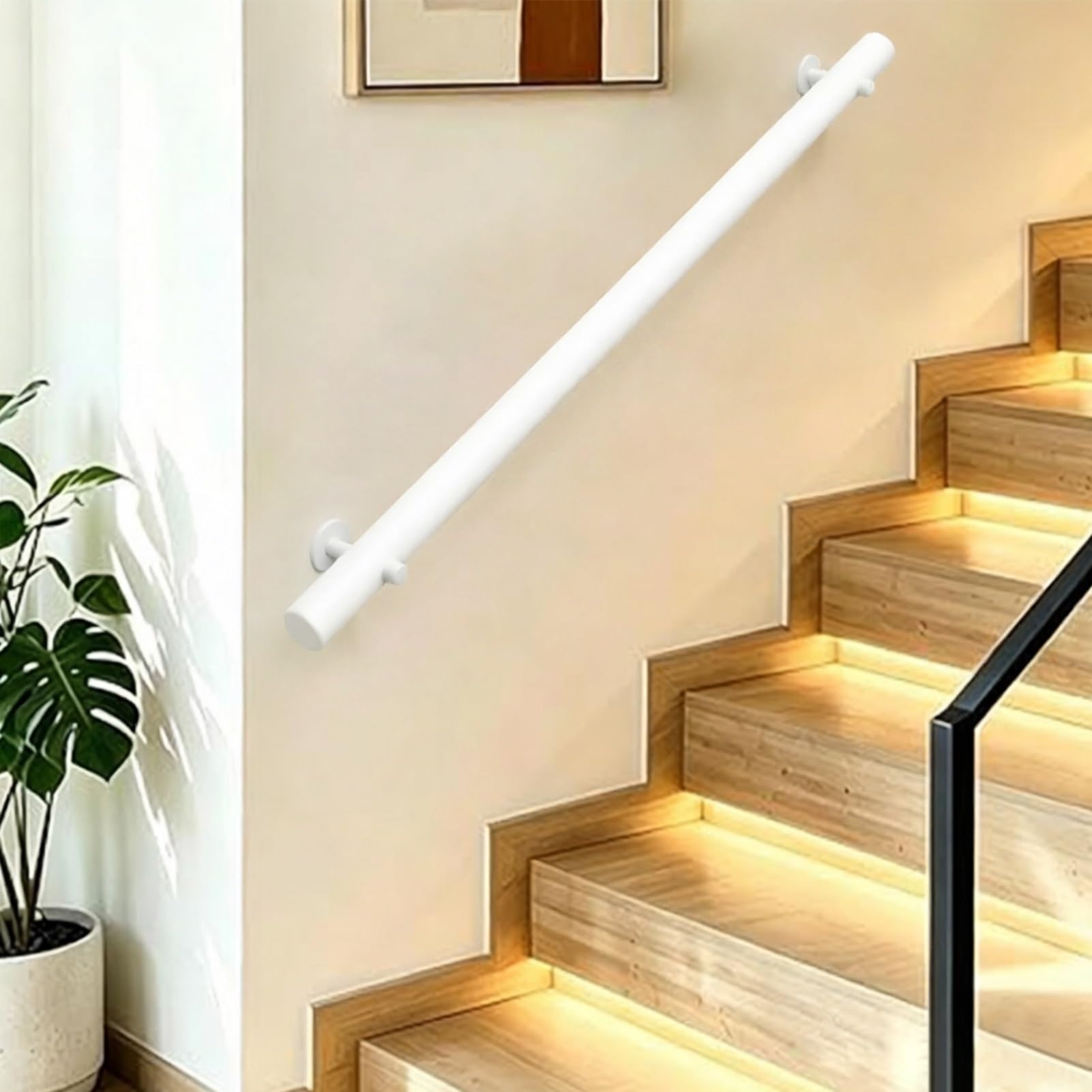 DMCHENGMA Wooden Stair Railing - 1m/1.2m/1.4m/1.5m White Round Durable Wall Mount Banister for Porch & Deck(12ft/360cm)