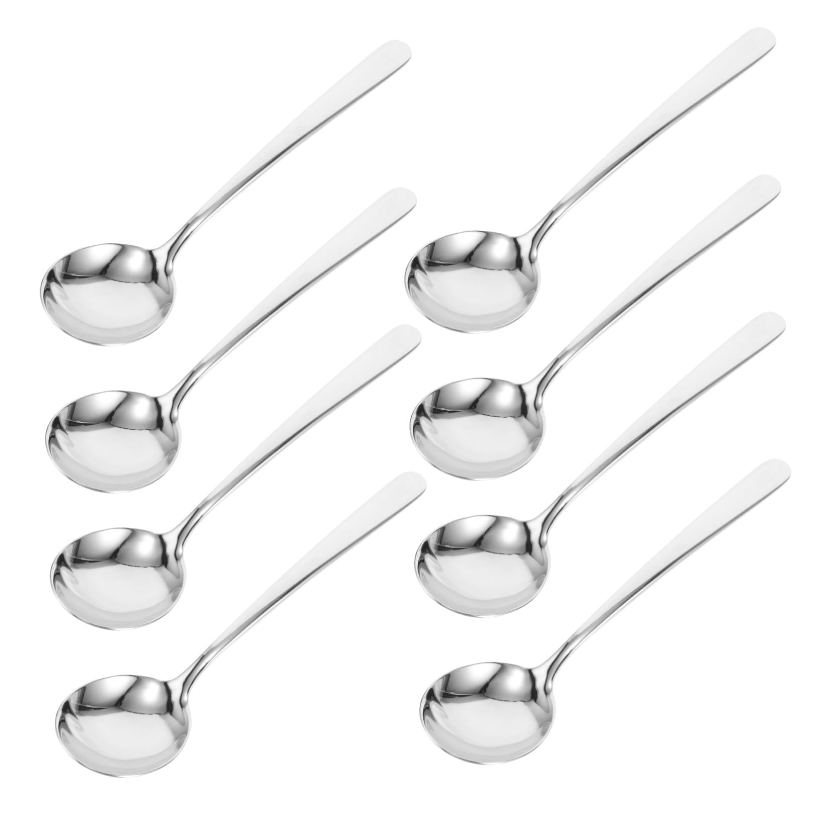 Große Runde Suppenlöffel aus Edelstahl für Tischservice | Silber, Elegante Glatte Form, Komfortabler Griff, Spülmaschinengeeignet, 8 Stück für Familie
