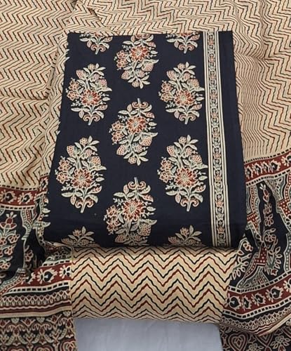 Image of DRAVINAM Trends Women's Premium Cambric Cotton Jaipuri Printed Unstitched Salwar Suit Dress Material with Mulmul Cotton Dupatta