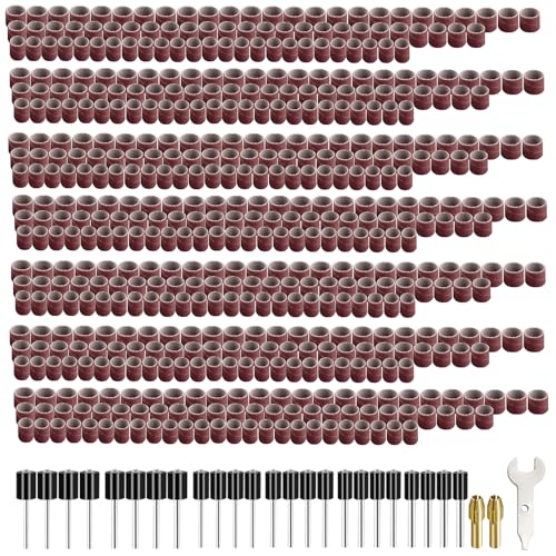 Image of Tnisesm 552Pcs Aluminum Oxide Sanding Drum Set,Including 525 Pieces 80 120 150 240 320 400 600 Grit Drum Sander Sanding Sleeves and 24 Pieces Drum Mandrels for Dremel Rotary Tool,Sanding Drums
