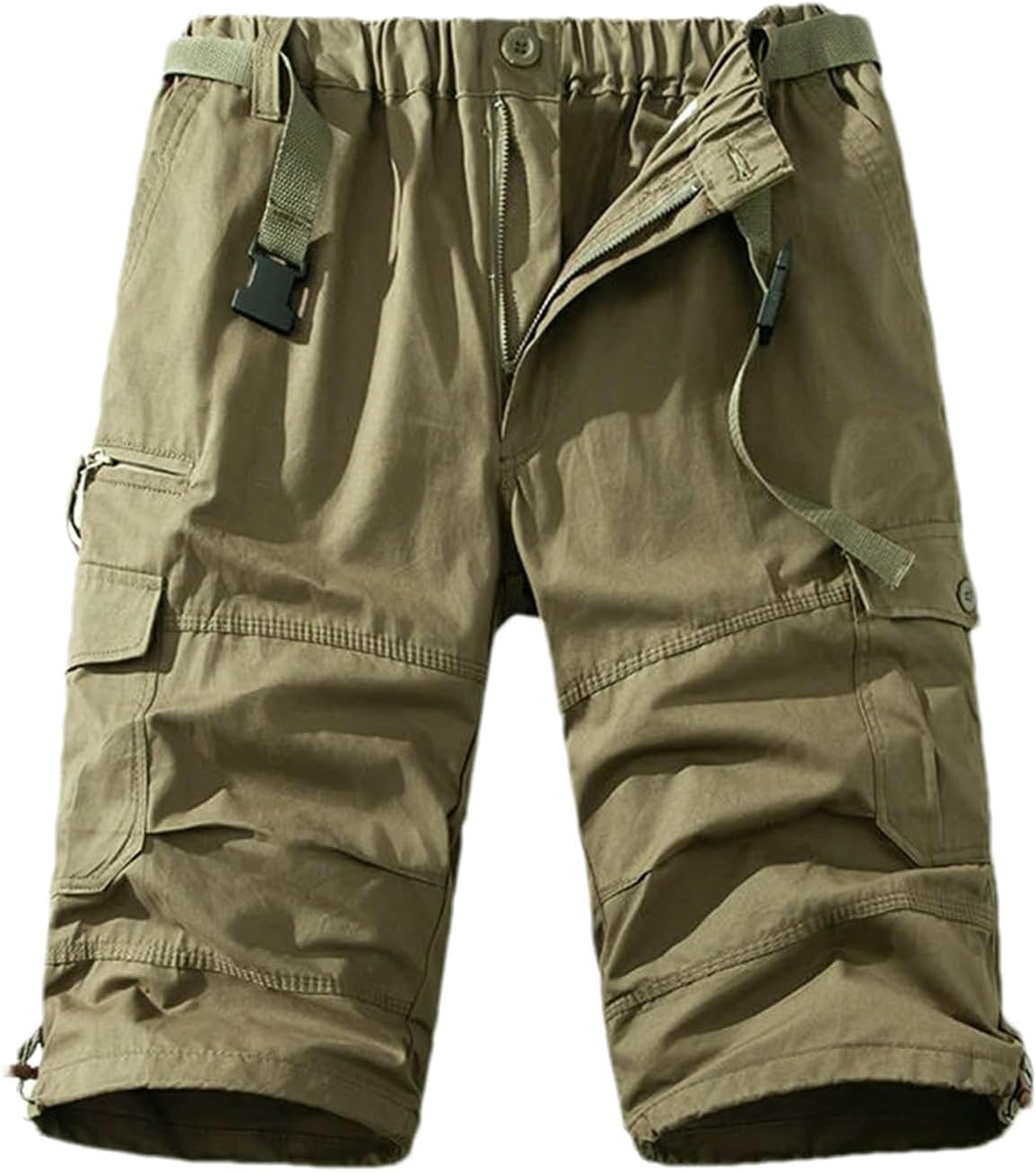 JXQXHCFS Man Casual Shorts Light Weight Cotton Below Knee 3/4 Pants Elastic Waist with Belt Cargo Shorts