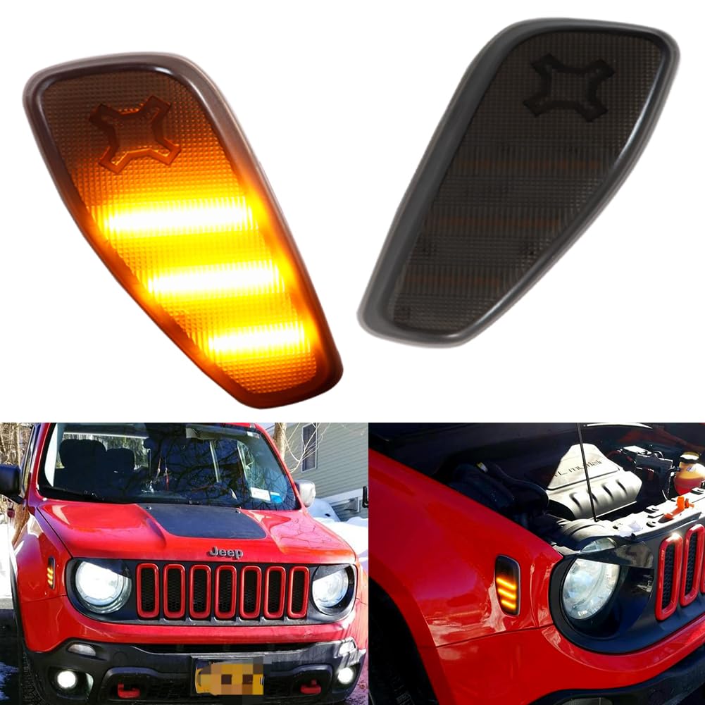 GTINTHEBOX Smoked Lens Amber LED Side Marker Lights Kit For 2014 2015 2016 2017 2018 2019 2020 2021 2022 2023 Jeep Renegade,2 Pcs
