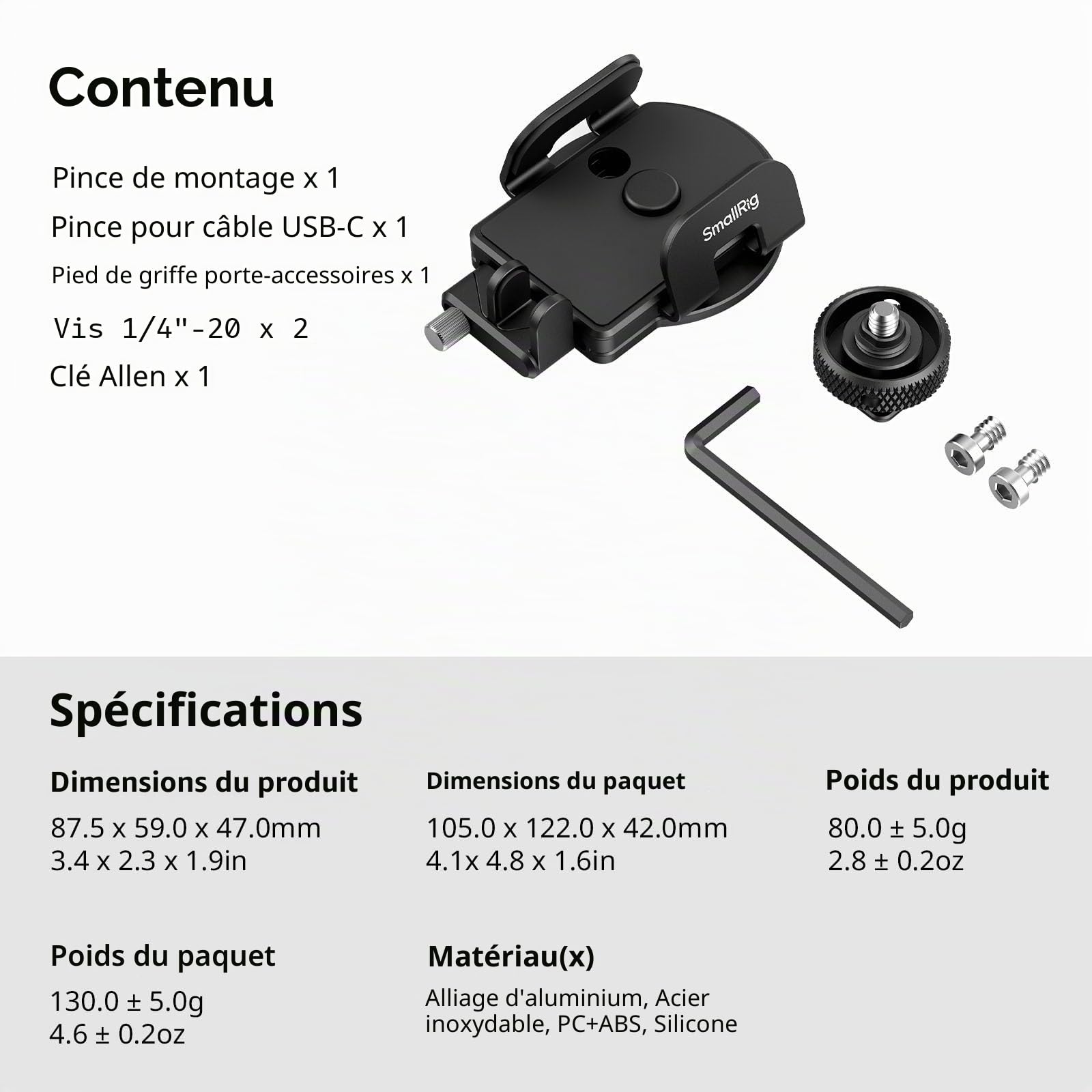 SMALLRIG Support Universel ssd avec Serre-câble pour Griffe de Flash, Largeur de Serrage 40 à 60 mm, Compatible Samsung T5/T7 et Sandisk SSD, pour iPhone et appareils Photo