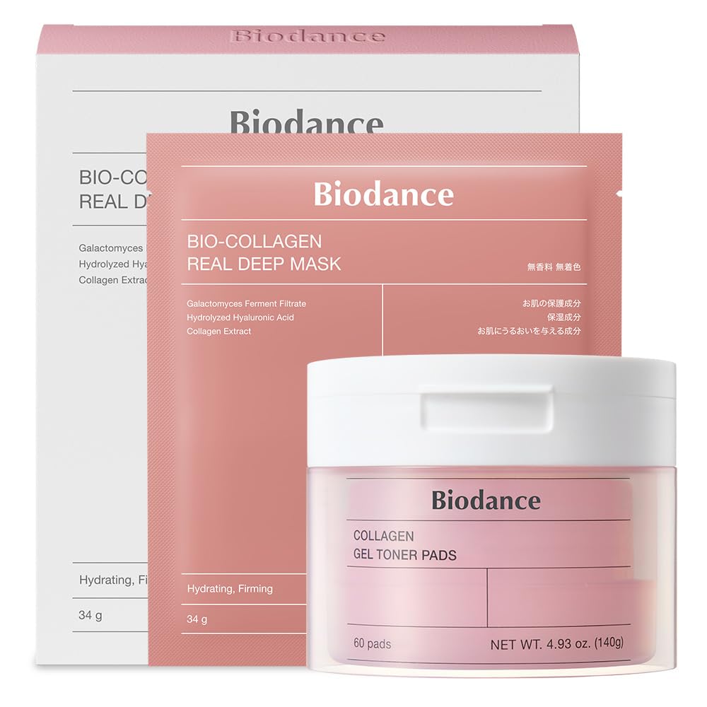Collagen Day & Night Gel Duo: Bio-Collagen Mask & Toner Pads Set, Korean Skincare Set, Pink Duo for Firming, Plumping, Hydrating, Glass Skin, Korean Skin Care, Skin Care Routine Set