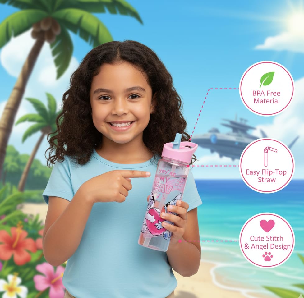 Image of Gluman Water Bottle for Kids | Disney Stitch Patrol Ninos 700 ml Sipper Bottle with Flip-Top Closure | Kids Sipper School Water Bottle | Picnic Bottle | Food Grade | School Bottle for Boys | Leakproof