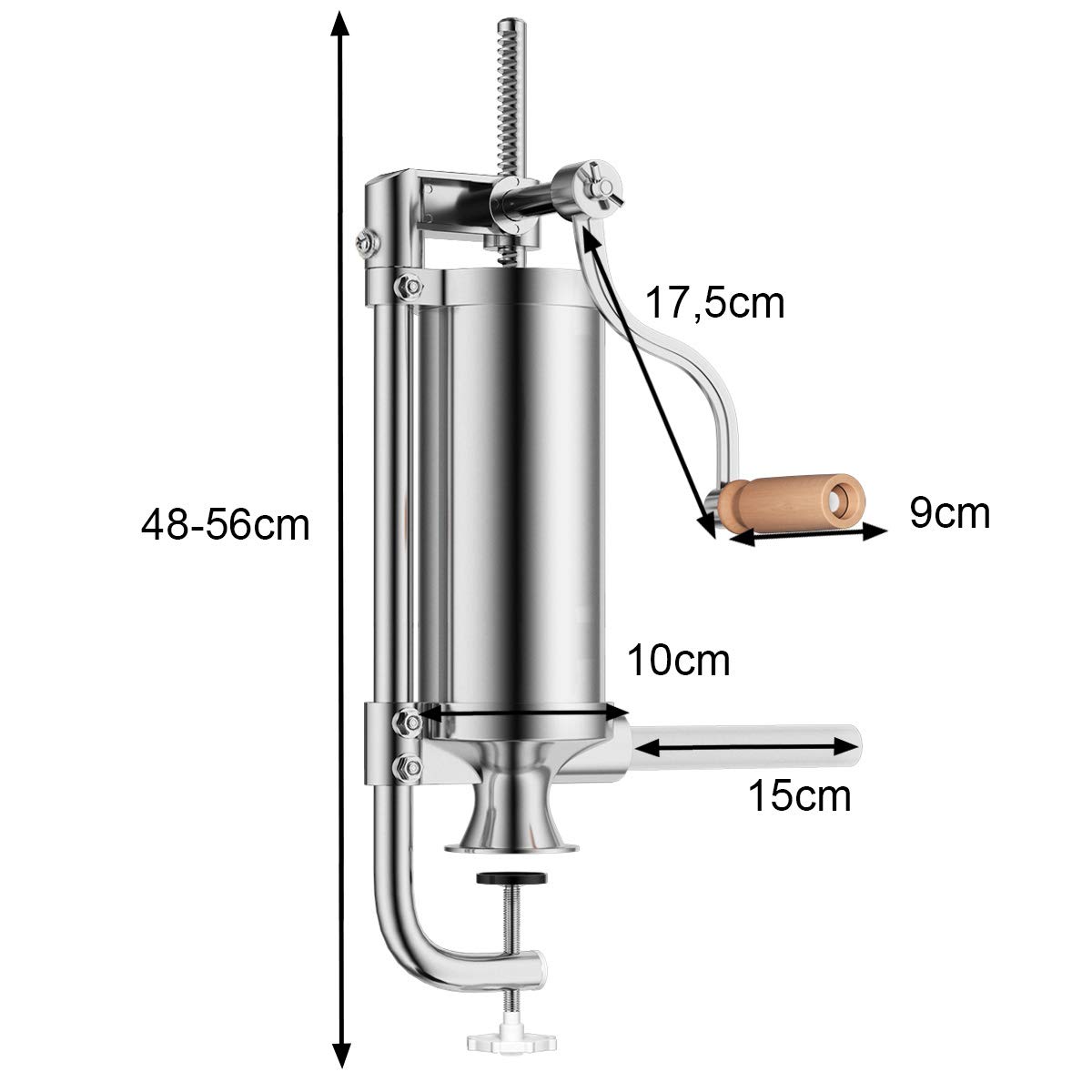COSTWAY 1,5kg/2,5kg/3kg/5kg Wurstfüller manuell, Wurstmaschine aus Edelstahl, Wurstfüllmaschine silber, Wurstpresse mit Tischklemme, Wurstspritze inkl. Füllrohre (2,5KG - 4 Füllrohre)