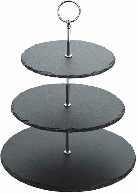 3 Tier Cake Stand Natural Slate Cupcake Serving Afternoon Tea Wedding Plates Party Tableware